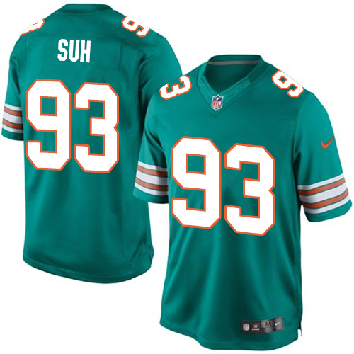 Youth Elite Ndamukong Suh Nike Jersey Aqua Green Alternate - #93 NFL Miami Dolphins